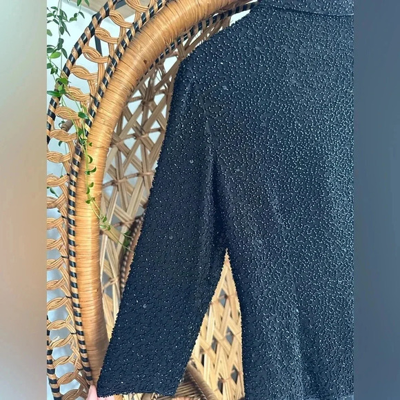 Vintage Evening Cocktail Hand Beaded Black Womens Wrap Blouse Top. Size Medium. - Picture 7 of 12
